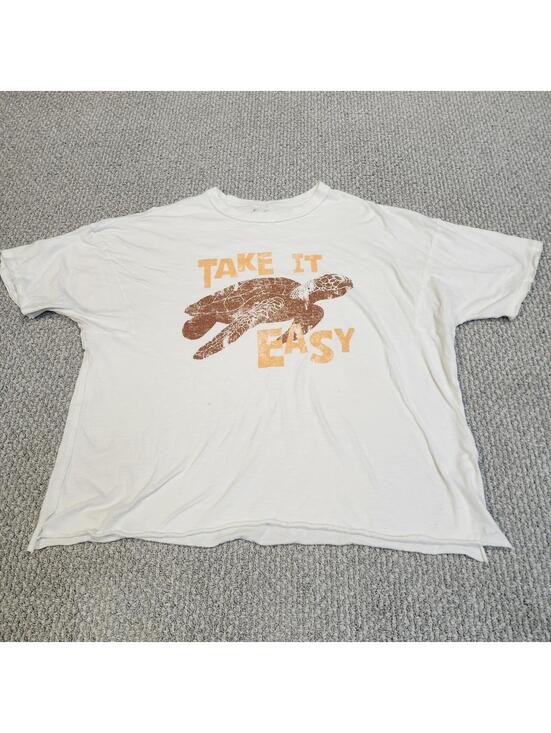 aerie Tops - Aerie Take It Easy Turtle Graphic T-Shirt White Size XL